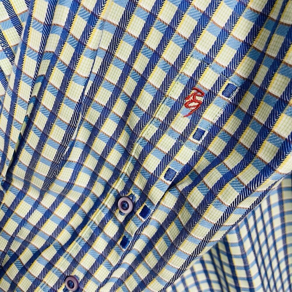 Robert Graham Flip Cuff Shirt Size Medium Blue Plaid Classic Colorful Preppy - Picture 6 of 14